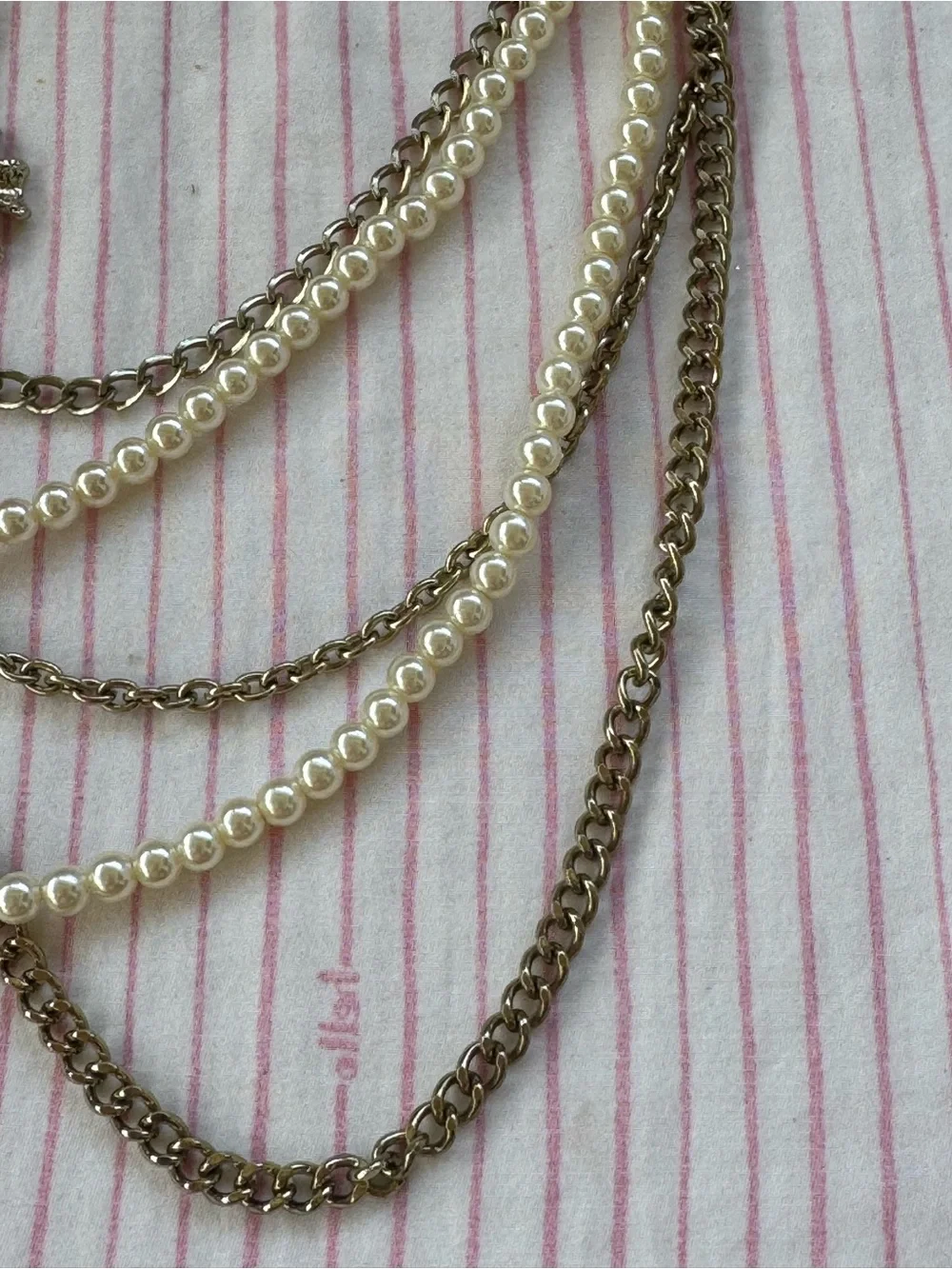 Gold-Tone Multi-Strand Pearl & Chain Necklace with Floral Accent, GUC